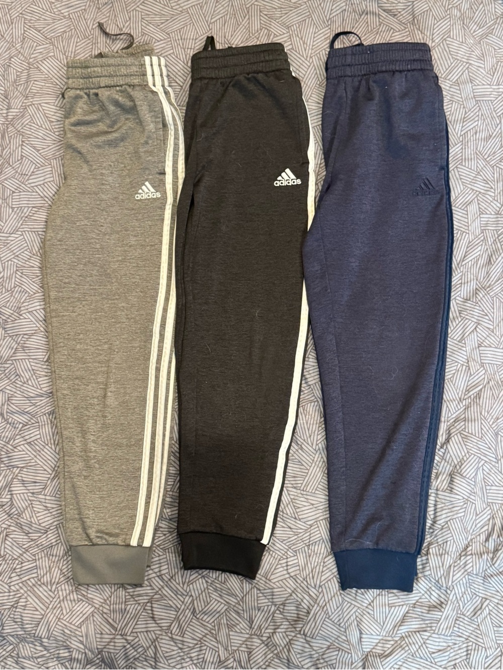 Adidas Boys Jogger Pants Lot of 3 Youth Medium 10/12 Gray Black Navy